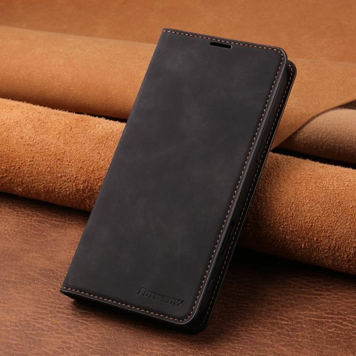 FORWENW - FORWENW iPhone 17 Pro Max Wallet Fodral Äkta läder - Svart