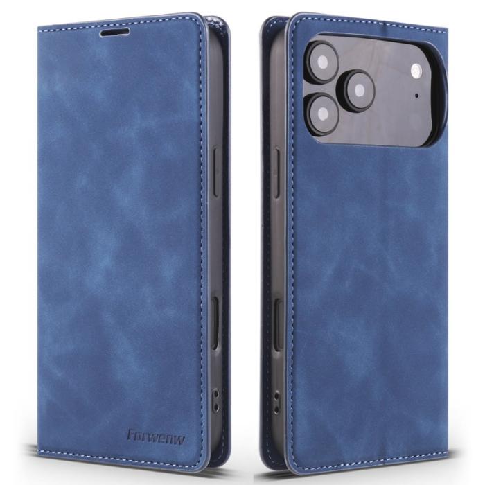 FORWENW - FORWENW iPhone 17 Pro Wallet Fodral Äkta läder - Blå