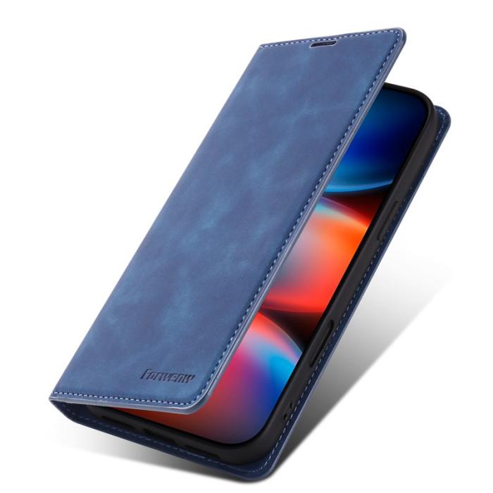 FORWENW - FORWENW iPhone 17 Pro Wallet Fodral Äkta läder - Blå