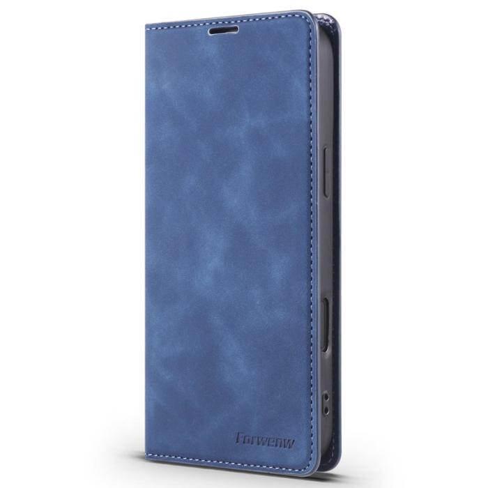 FORWENW - FORWENW iPhone 17 Pro Wallet Fodral Äkta läder - Blå