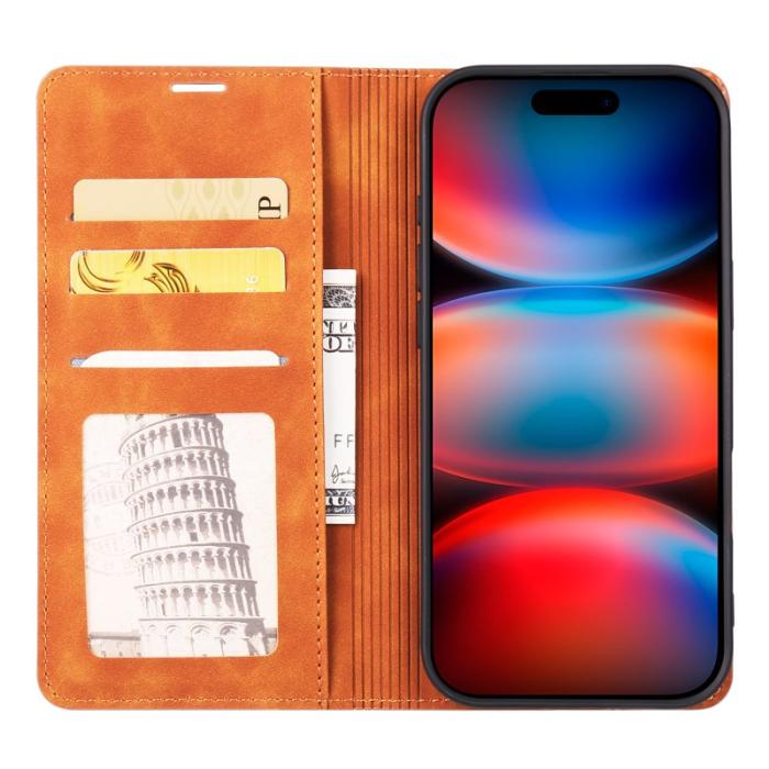 FORWENW - FORWENW iPhone 17 Pro Wallet Fodral Äkta läder - Brun