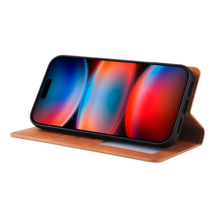 FORWENW - FORWENW iPhone 17 Pro Wallet Fodral Äkta läder - Brun