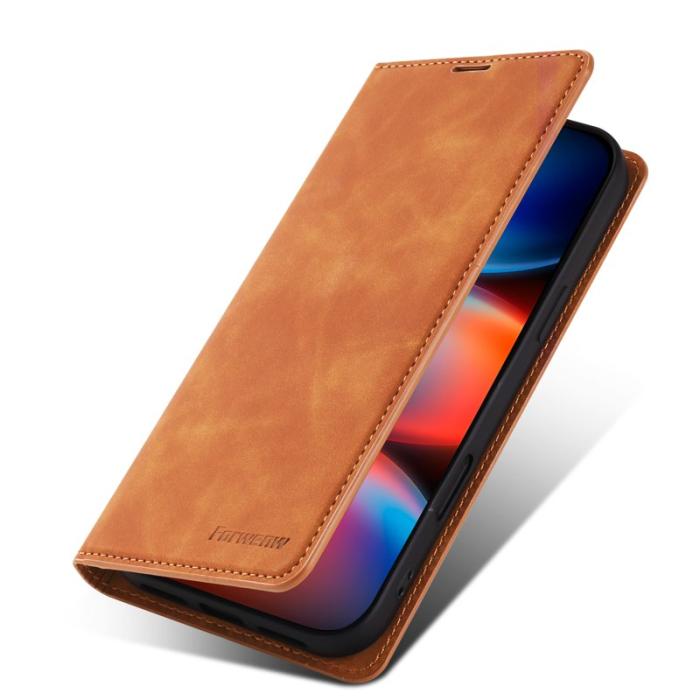 FORWENW - FORWENW iPhone 17 Pro Wallet Fodral Äkta läder - Brun