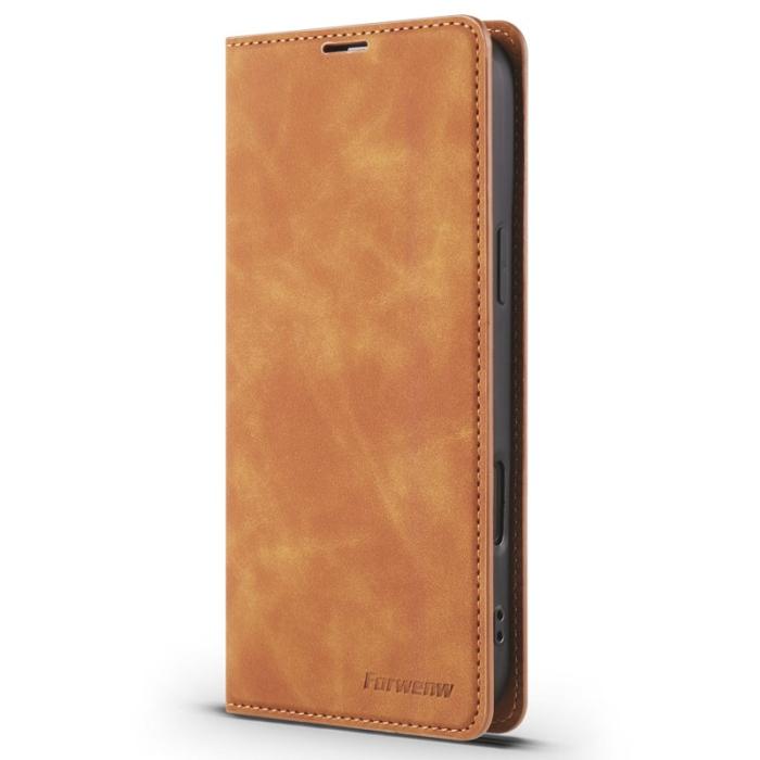 FORWENW - FORWENW iPhone 17 Pro Wallet Fodral Äkta läder - Brun