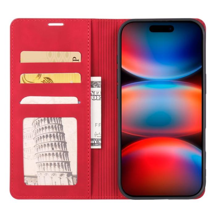 FORWENW - FORWENW iPhone 17 Pro Wallet Fodral Äkta läder - Röd