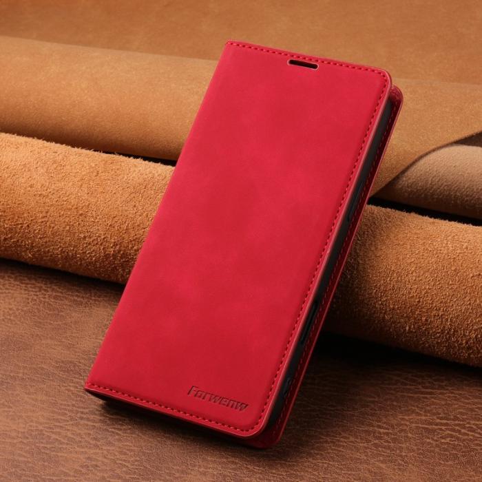 FORWENW - FORWENW iPhone 17 Pro Wallet Fodral Äkta läder - Röd
