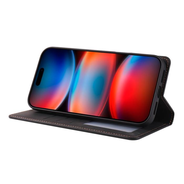 FORWENW - FORWENW iPhone 17 Pro Wallet Fodral Äkta läder - Svart