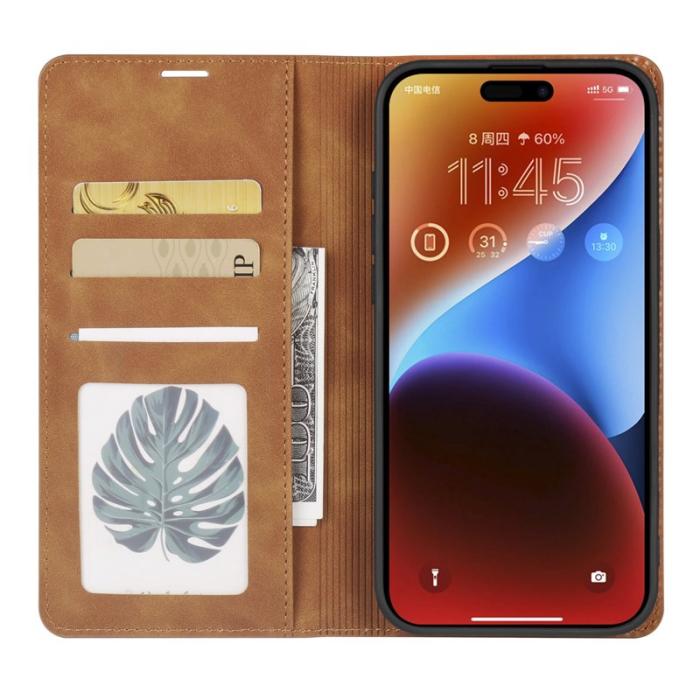 FORWENW - FORWENW iPhone 17 Wallet Fodral Äkta läder - Brun