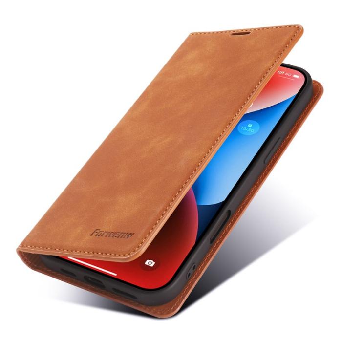 FORWENW - FORWENW iPhone 17 Wallet Fodral Äkta läder - Brun