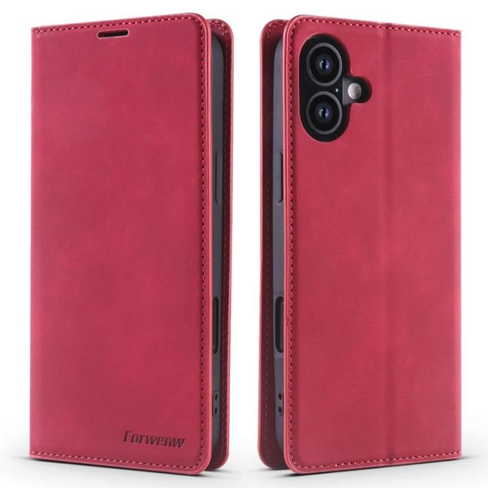 FORWENW - FORWENW iPhone 17 Wallet Fodral Äkta läder - Röd
