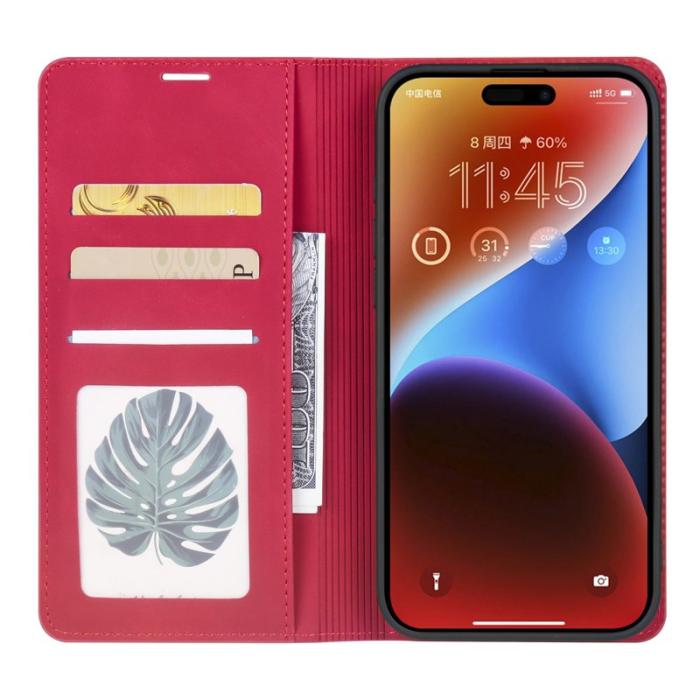 FORWENW - FORWENW iPhone 17 Wallet Fodral Äkta läder - Röd