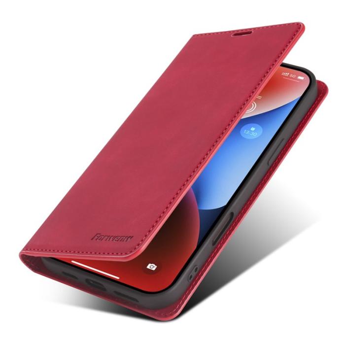 FORWENW - FORWENW iPhone 17 Wallet Fodral Äkta läder - Röd