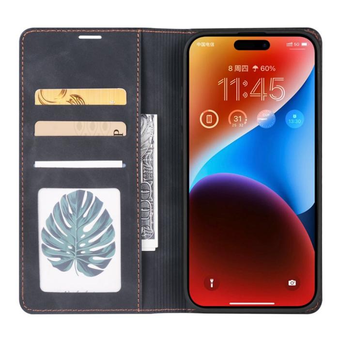 FORWENW - FORWENW iPhone 17 Wallet Fodral Äkta läder - Svart