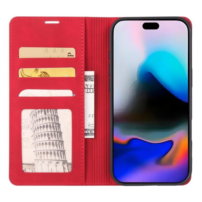 FORWENW - FORWENW iPhone Air Wallet Fodral Äkta läder - Röd