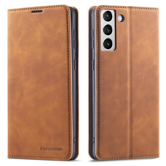 FORWENW - FORWENW Samsung Galaxy S23+ Fodral Äkta läder - Brun