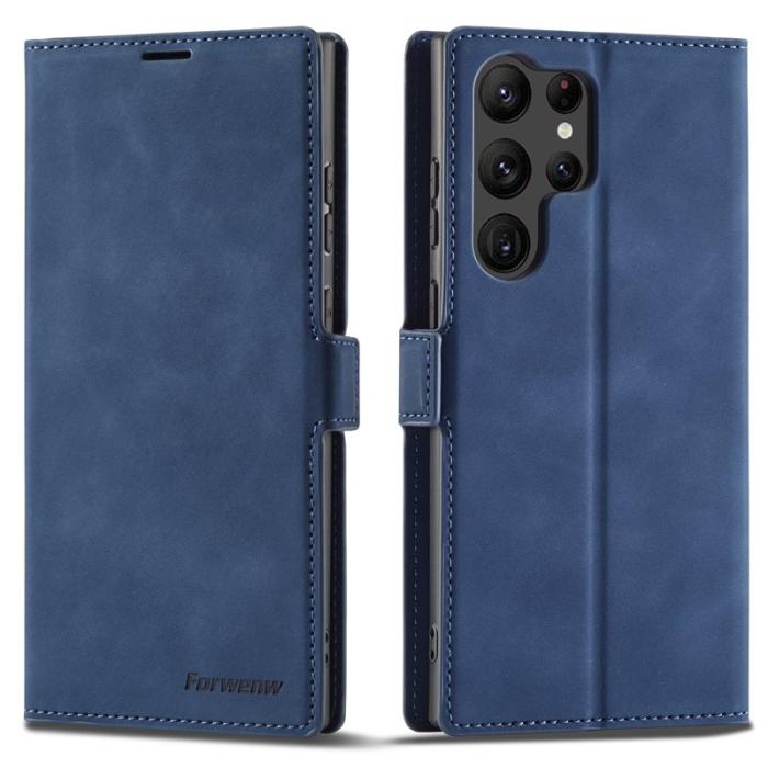 FORWENW - FORWENW Samsung Galaxy S23 Ultra Fantasy Fodral - Äkta läder - Blå