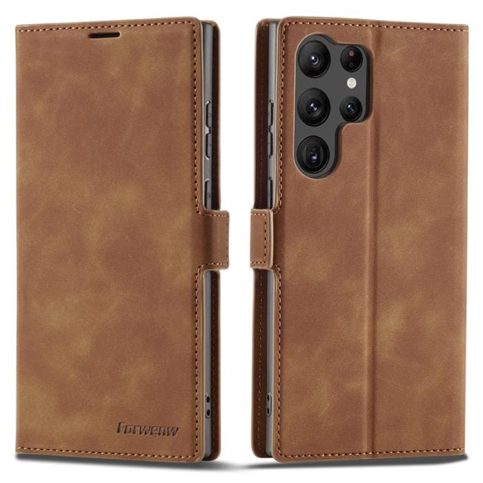 FORWENW - FORWENW Samsung Galaxy S23 Ultra Fodral Äkta läder - Brun