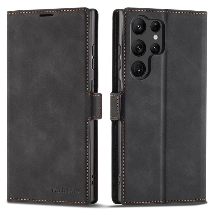 FORWENW - FORWENW Samsung Galaxy S24 Ultra Fodral Äkta läder - Svart