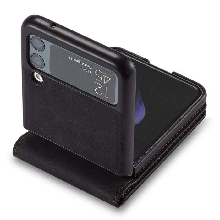 FORWENW - FORWENW Samsung Galaxy Z Flip3 Fodral Äkta läder - Svart