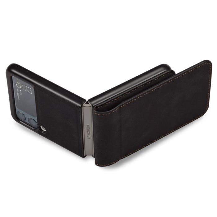 FORWENW - FORWENW Samsung Galaxy Z Flip3 Fodral Äkta läder - Svart