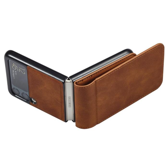 FORWENW - FORWENW Samsung Galaxy Z Flip3 Fodral PU Läder - Brun
