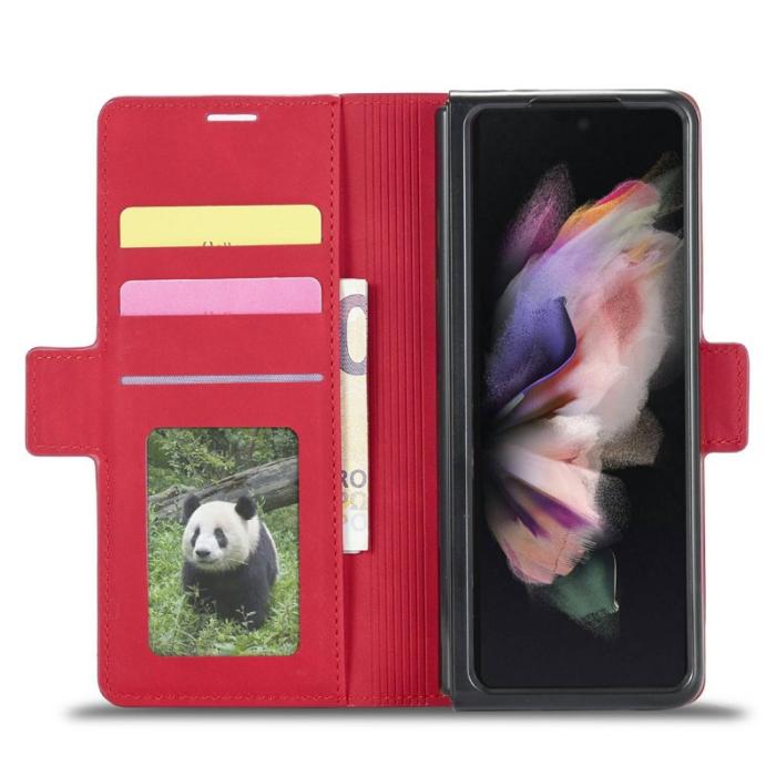 FORWENW - FORWENW Samsung Galaxy Z Fold3 5G Fodral Äkta läder - Röd