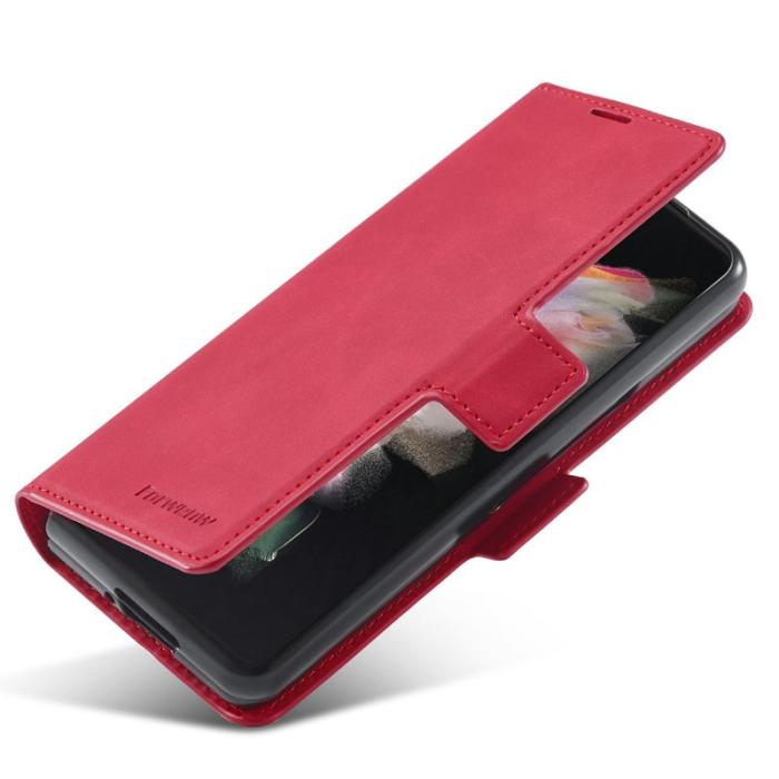 FORWENW - FORWENW Samsung Galaxy Z Fold3 5G Fodral Äkta läder - Röd