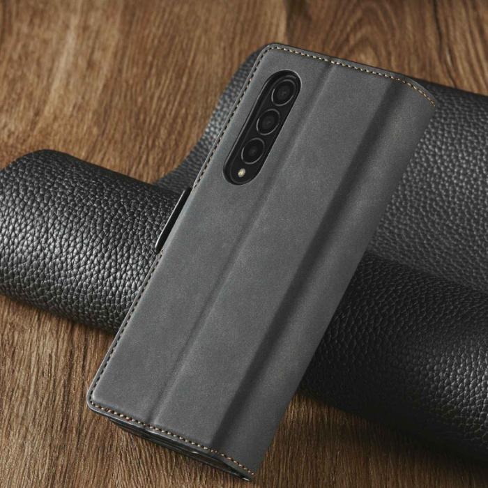 FORWENW - FORWENW Samsung Galaxy Z Fold3 5G Fodral Äkta läder - Svart