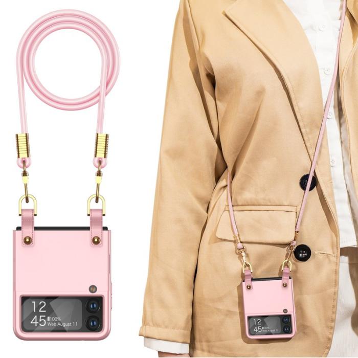 GKK - GKK Crossbody Fodral för Samsung Galaxy Z Flip4 - Äkta läder - Rosa