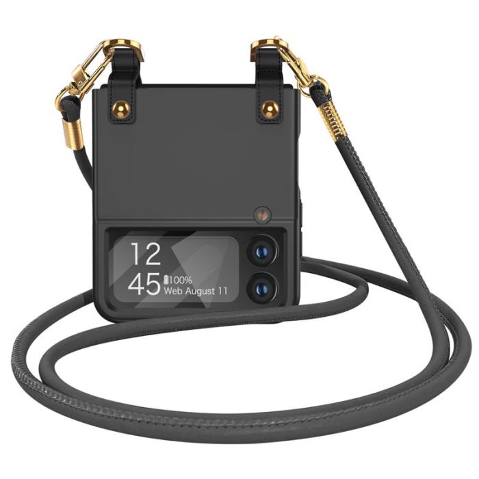 GKK - GKK Crossbody Fodral för Samsung Galaxy Z Flip4 - Äkta läder - Svart