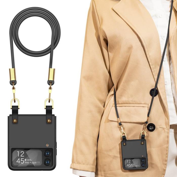 GKK - GKK Crossbody Fodral för Samsung Galaxy Z Flip4 - Äkta läder - Svart
