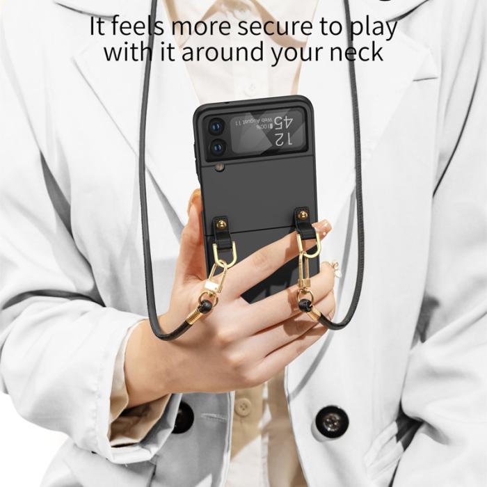 GKK - GKK Crossbody Fodral för Samsung Galaxy Z Flip4 - Äkta läder - Svart