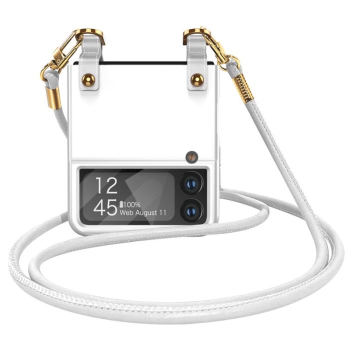 GKK - GKK Crossbody Fodral för Samsung Galaxy Z Flip4 - Äkta läder - Vit