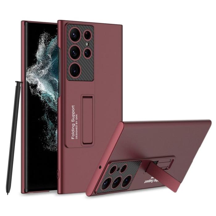 GKK - GKK Samsung Galaxy S22 Ultra 5G Fodral Äkta läder - Vinröd