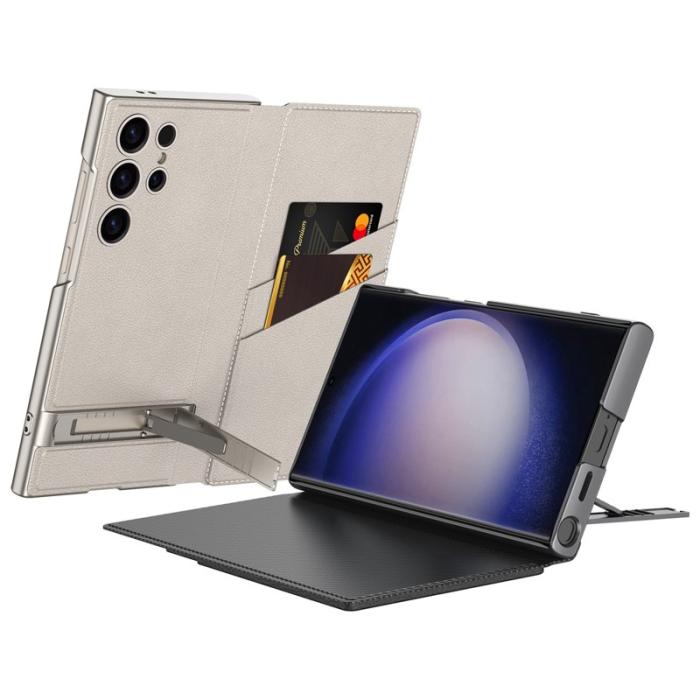 GKK - GKK Samsung Galaxy S23 Ultra Flip Fodral Äkta läder - Lila