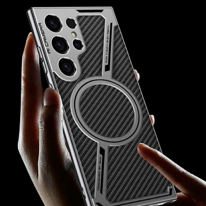 GKK - GKK Samsung Galaxy S23 Ultra Fodral - PC+TPU+PU - Kolfiber - Svart