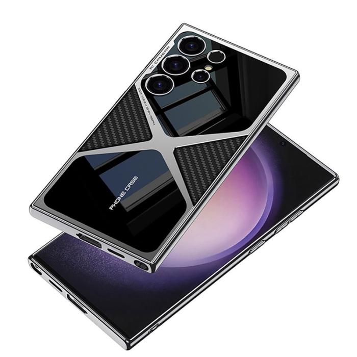 GKK - GKK Samsung Galaxy S23 Ultra Fodral PU Läder - Kolfiber - Svart