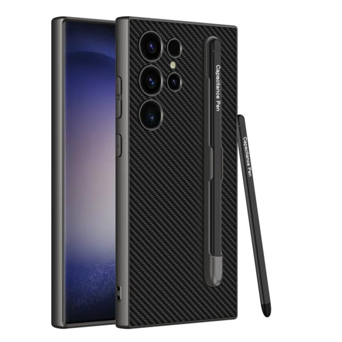 GKK - GKK Samsung Galaxy S23 Ultra Fodral - PU + TPU - Kolfiber - Svart