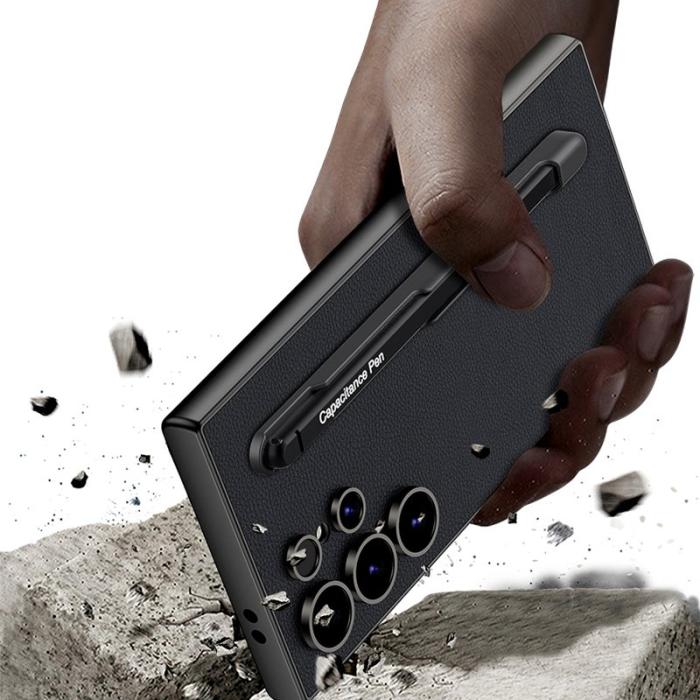 GKK - GKK Samsung Galaxy S23 Ultra Fodral - PU + TPU - Kolfiber - Svart