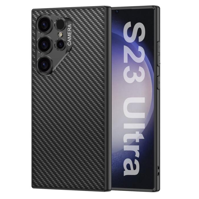 GKK - GKK Samsung Galaxy S23 Ultra Fodral PU + TPU + PC - Kolfiber - Svart