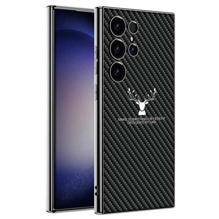 GKK - GKK Samsung Galaxy S23 Ultra Fodral - TPU + PC + PU - Kolfiber - Svart