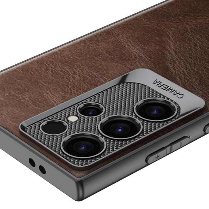 GKK - GKK Samsung Galaxy S23 Ultra Fodral Waxy PU + TPU + PC - Brun