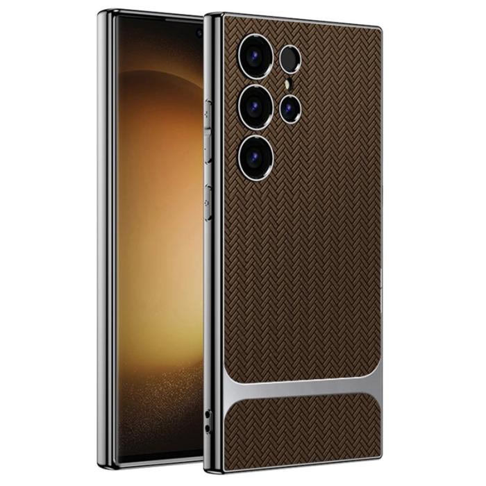 GKK - GKK Samsung Galaxy S23 Ultra Fodral - Woven Pattern TPU + PC - Kaffe