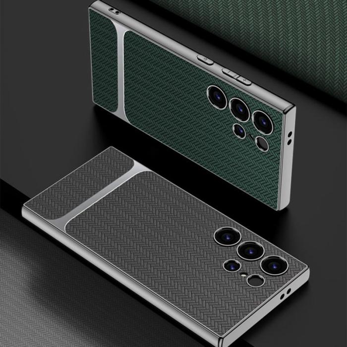 GKK - GKK Samsung Galaxy S23 Ultra Fodral - Woven Pattern TPU + PC - Kaffe