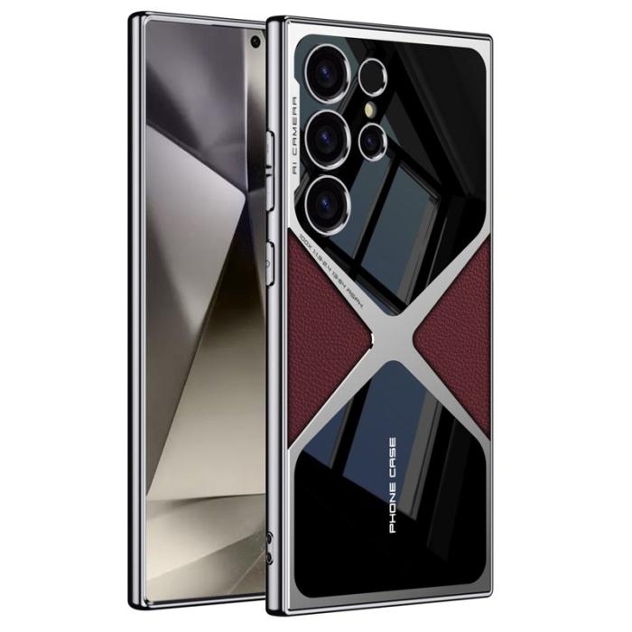 GKK - GKK Samsung Galaxy S24 Ultra Fodral - PU Läder + PC - Röd Svart