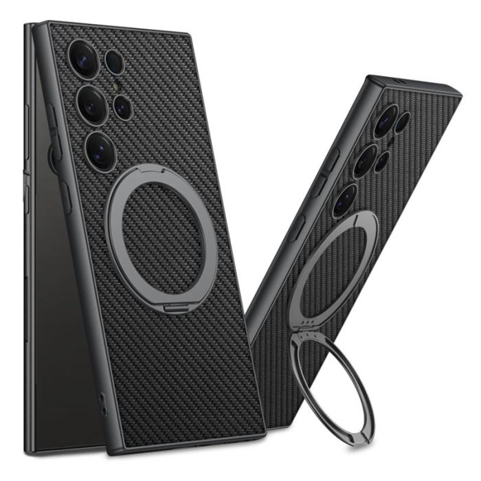 GKK - GKK Samsung Galaxy S24 Ultra Fodral PU + TPU + PC - Kolfiber - Svart
