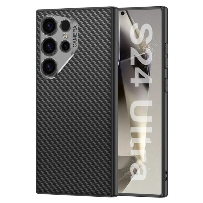 GKK - GKK Samsung Galaxy S24 Ultra Fodral PU TPU PC - Kolfibertextur