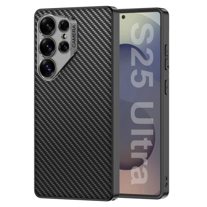 GKK - GKK Samsung Galaxy S25 Ultra Fodral PU + TPU + PC - Kolfiber - Svart