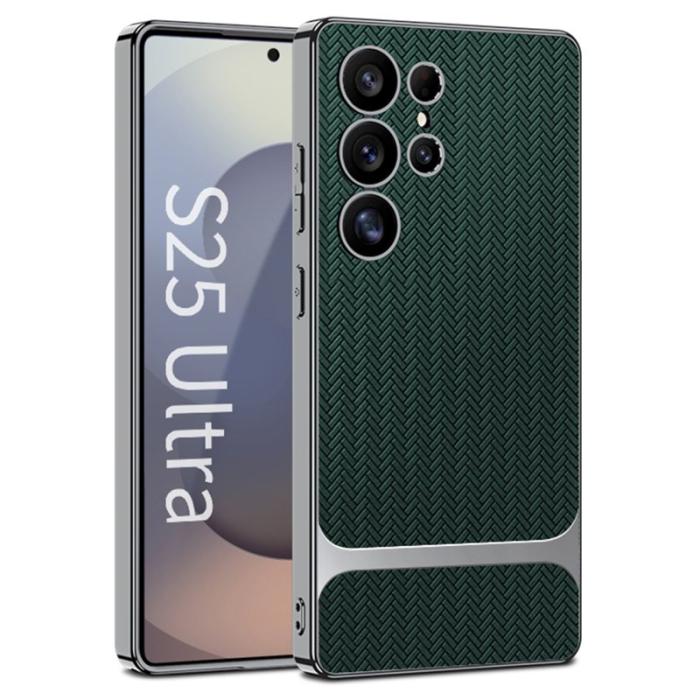 GKK - GKK Samsung Galaxy S25 Ultra Fodral - Vävt Mönster TPU + PC + PU - Grön
