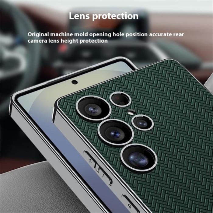 GKK - GKK Samsung Galaxy S25 Ultra Fodral - Vävt Mönster TPU + PC + PU - Grön